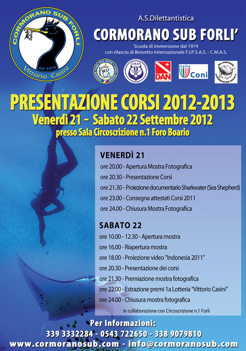 Locandina presentazione corsi sub Forlì 2012-2013 Locandina presentazione corsi sub Forlì 2012-2013